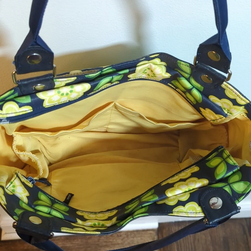Petunia Pickle Bottom Navy Blue Green Yellow Floral Diaper Bag